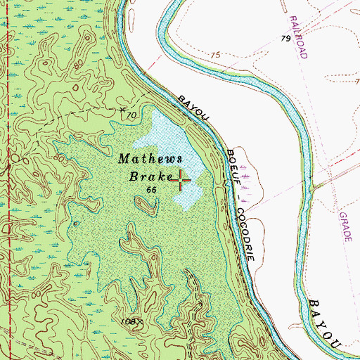 Topographic Map of Mathews Brake, LA