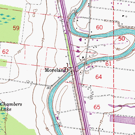 Topographic Map of Moreland, LA