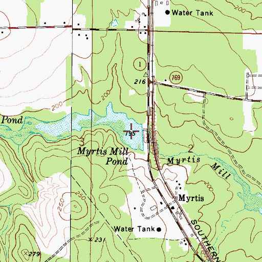 Topographic Map of Myrtis Mill Pond, LA