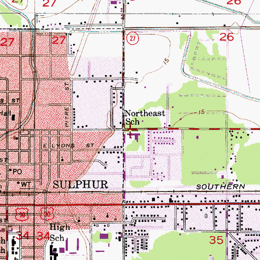 Topographic Map of E K Key Elementary School, LA