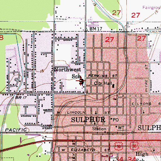Topographic Map of D S Perkins Elementary School, LA