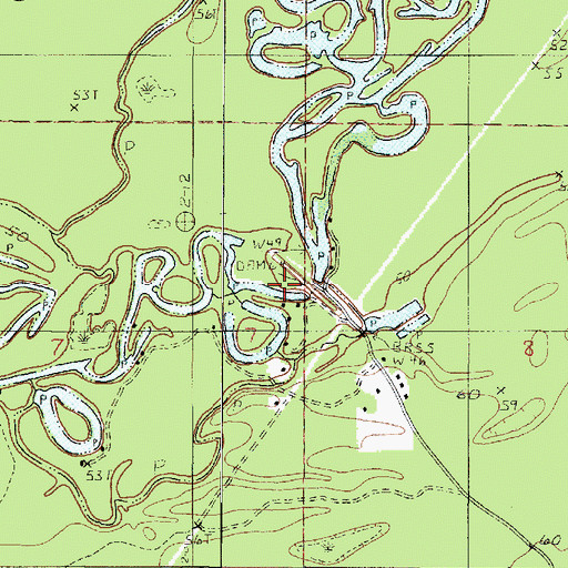 Topographic Map of Old River-Hoosier Creek Dam, LA