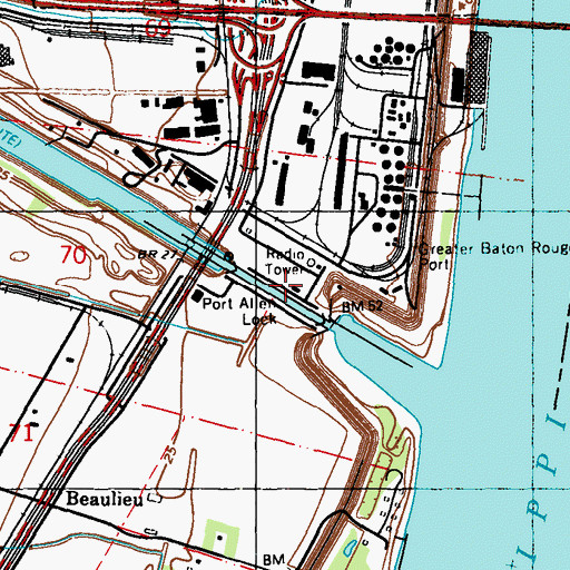 Topographic Map of Port Allen Lock, LA