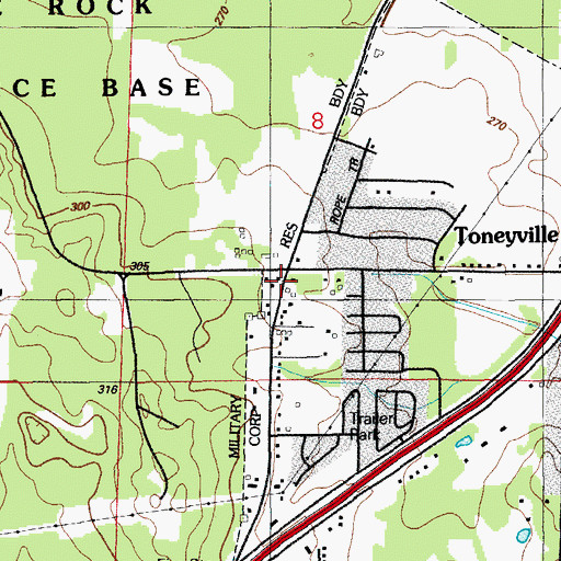 Topographic Map of Toneyville, AR