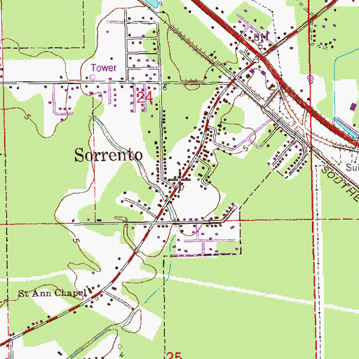 Topographic Map of Sorrento, LA