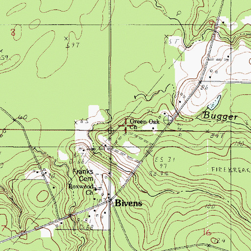 Topographic Map of Green Oak Baptist Church, LA