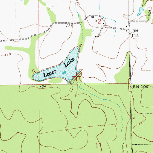 Topographic Map of Leger Lake Dam, LA
