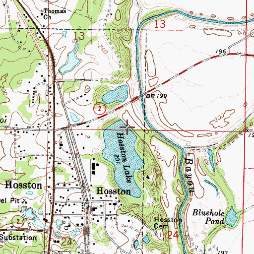 Topographic Map of Hosston Lake Dam, LA