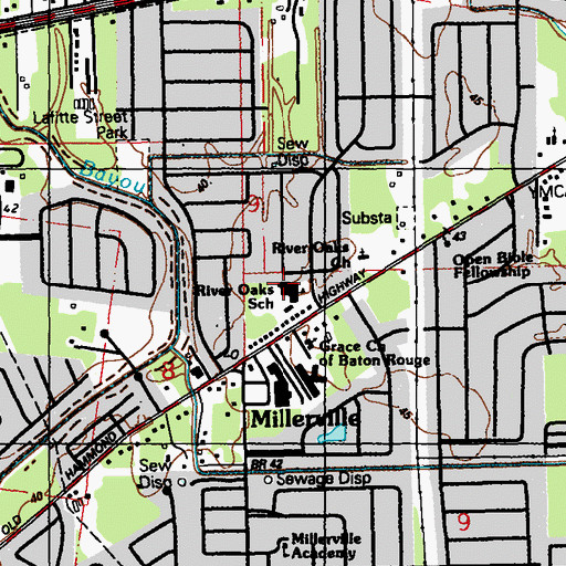 Topographic Map of Riveroaks Elementary School, LA