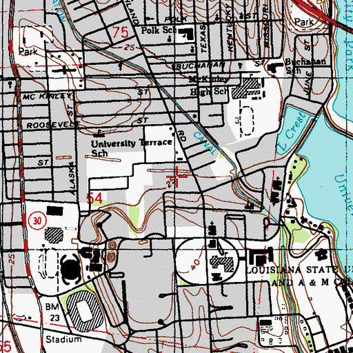 Topographic Map of University Shopping District, LA