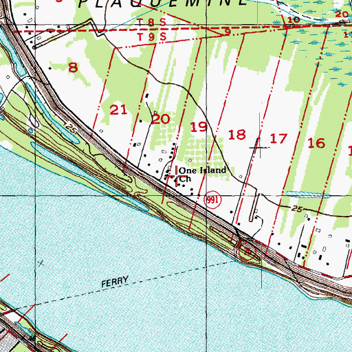 Topographic Map of One Island Church, LA