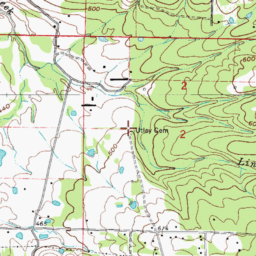 Topographic Map of Utley Cemetery, AR