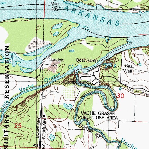 Topographic Map of Vache Grasse Creek, AR
