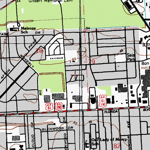 Topographic Map of Villa Ashley, LA