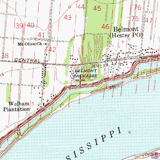 Topographic Map of Belmont Crevasse, LA