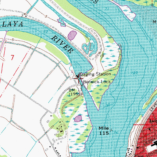 Topographic Map of Berwick Lock, LA