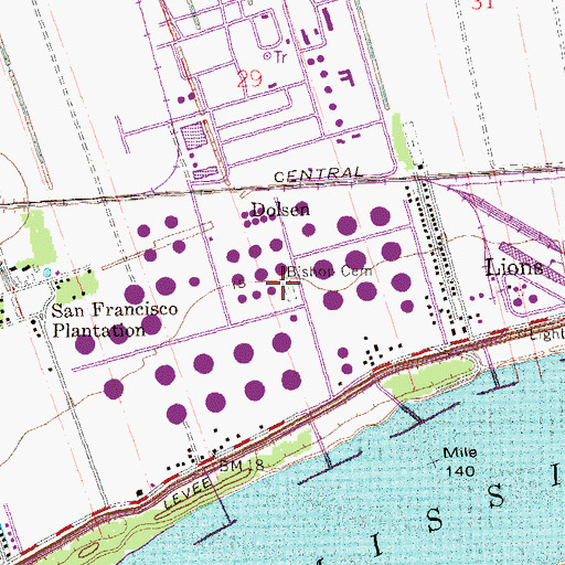 Topographic Map of Bishop Cemetery, LA