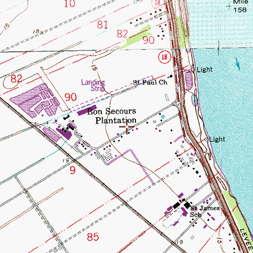 Topographic Map of Bon Secours Plantation, LA