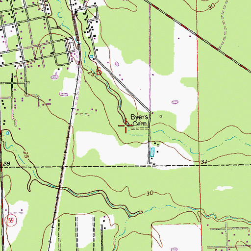 Topographic Map of Byers Cemetery, LA