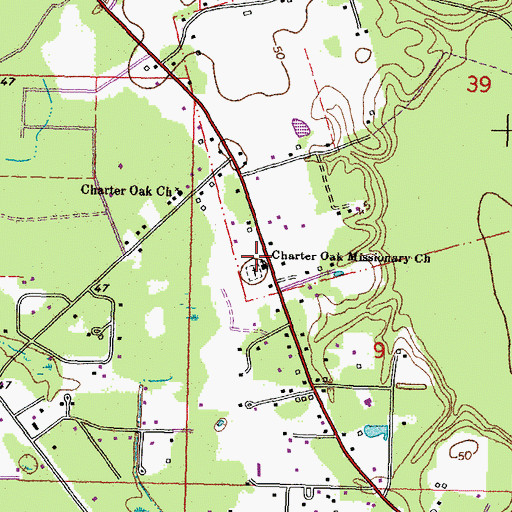 Topographic Map of Charter Oak Missionary Church, LA