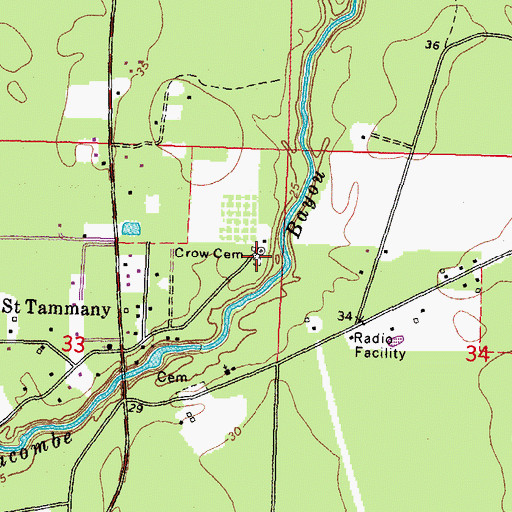 Topographic Map of Crow Cemetery, LA