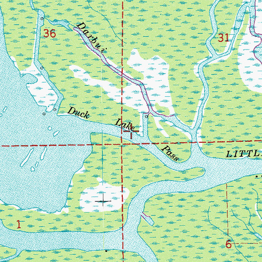 Topographic Map of Duck Lake Pass, LA