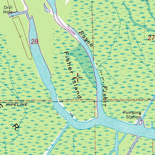 Topographic Map of Fisher Island, LA