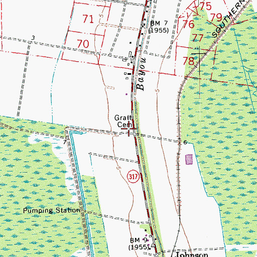 Topographic Map of Gratt Cemetery, LA