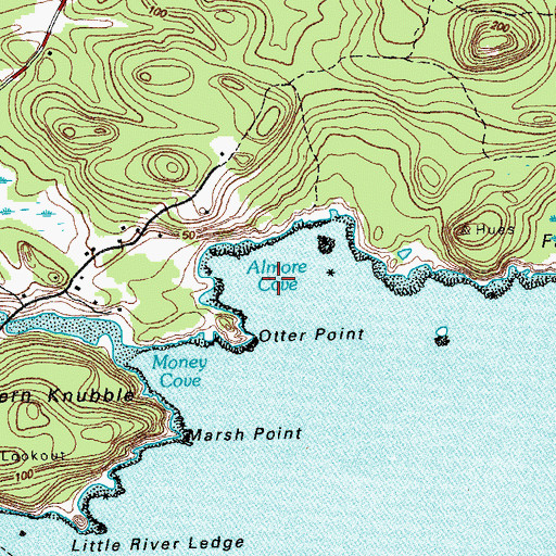 Topographic Map of Almore Cove, ME