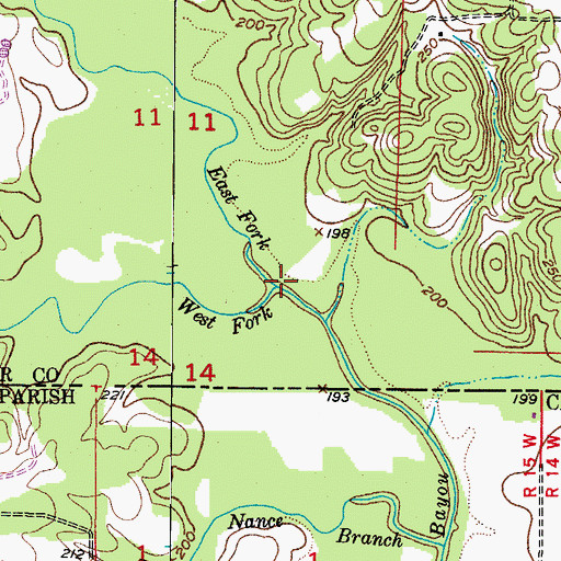 Topographic Map of West Fork Kelly Bayou, AR