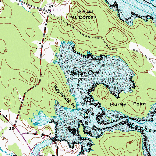 Topographic Map of Bellier Cove, ME