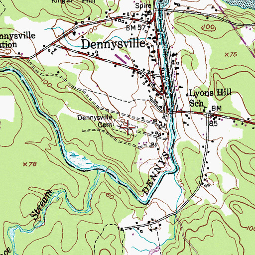 Topographic Map of Dennysville Cemetery, ME