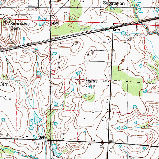 Topographic Map of Harris Cemetery, AR