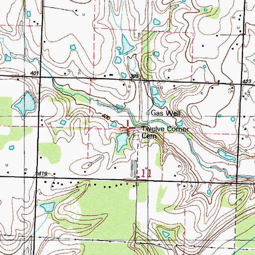 Topographic Map of Twelve Corner Cemetery, AR