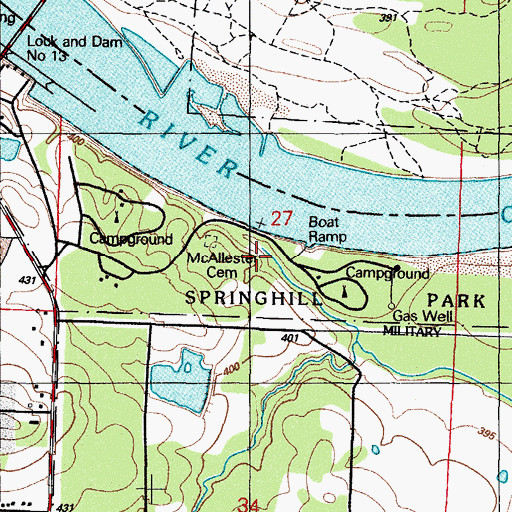 Topographic Map of Mc Allister Cemetery, AR