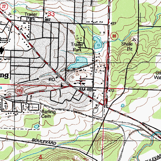 Topographic Map of Barling City Hall, AR