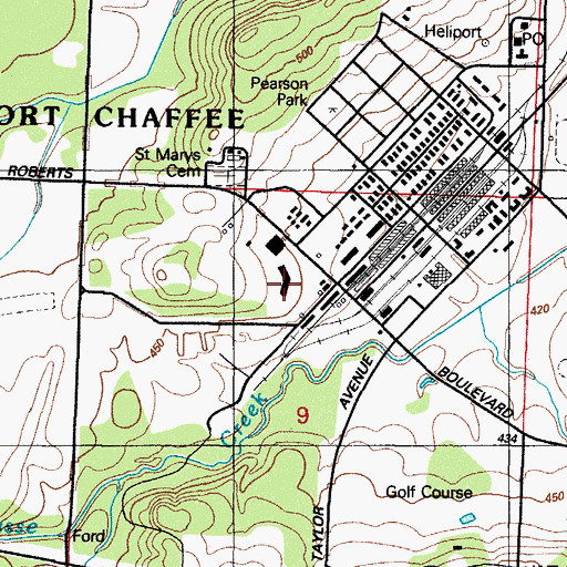 Topographic Map of Barling Cemetery, AR