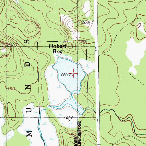 Topographic Map of Hobart Bog, ME