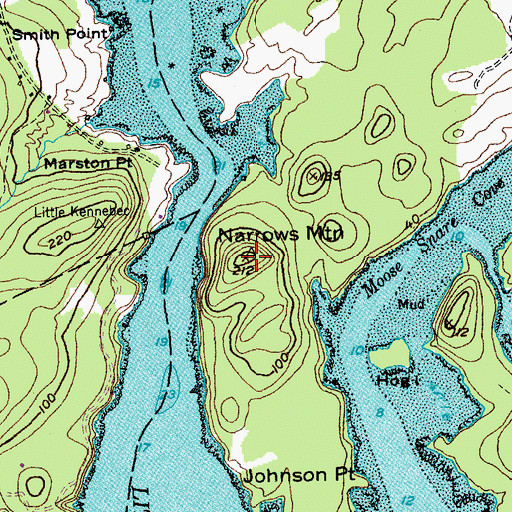 Topographic Map of Narrows Mountain, ME
