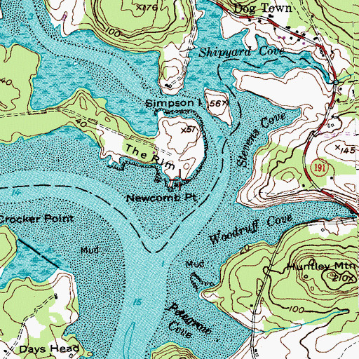 Topographic Map of Newcomb Point, ME