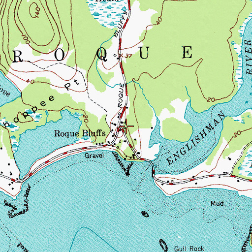 Topographic Map of Roque Bluffs, ME
