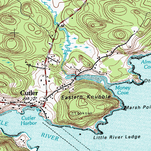 Topographic Map of Schooner Brook, ME