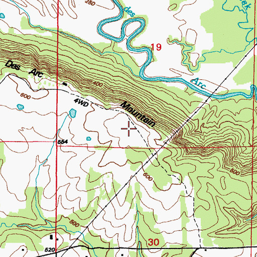 Topographic Map of Des Arc Mountain, AR