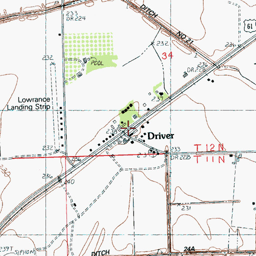 Topographic Map of Driver, AR