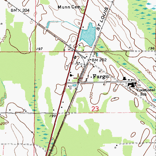 Topographic Map of Fargo, AR