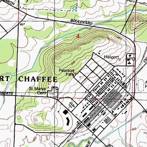 Topographic Map of Fort Chaffee, AR