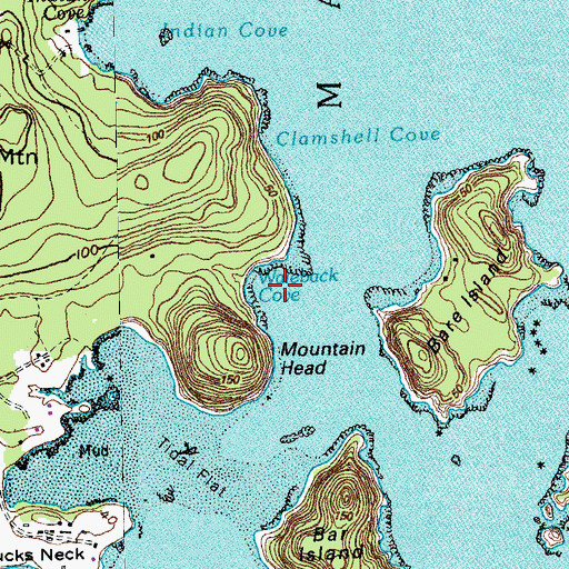 Topographic Map of Waleback Cove, ME