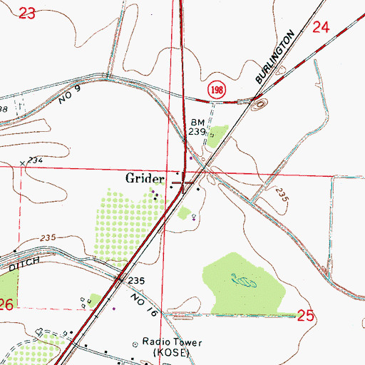 Topographic Map of Grider, AR