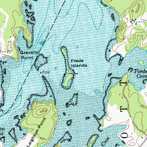 Topographic Map of Freds Islands, ME