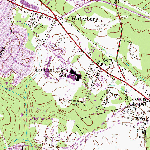 Topographic Map of Arundel High School, MD